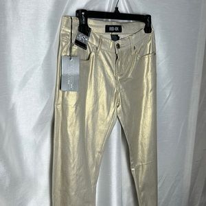 RED -OX   VTG SHINY SKINNY FIT STRETCH JEANS . Handmade . Size 7/8 low rise